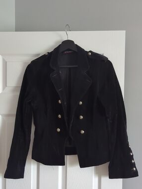 Closet Black Velvet Military Blazer with Silver Buttons